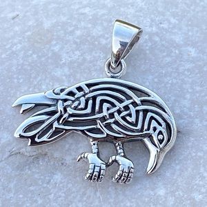 Celtic Raven pendant solid .925 Sterling Silver Crow Peter Stone Crow